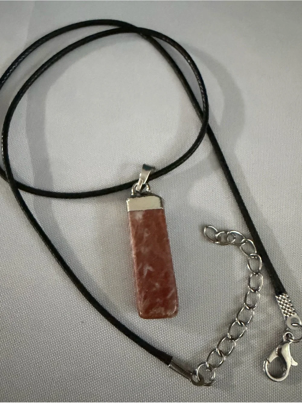 Craft Pink Jasper Rectangular Pendant Necklace on Black Cord